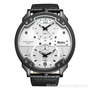 OULM 48mm Big Dial Leather Watches Quartz Men's Sport Luxury Casual Wrist Watches Small Three Dial Unique Design Fashion Watches